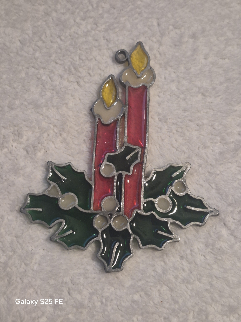 Kurt Adler Holly Wreath and Candlestick Stained Glass Christmas Ornament